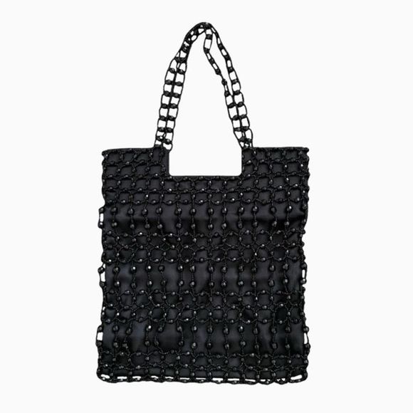 Vintage Giorgio Beverly Hills Black Silk Beaded Bag - Picture 1 of 7